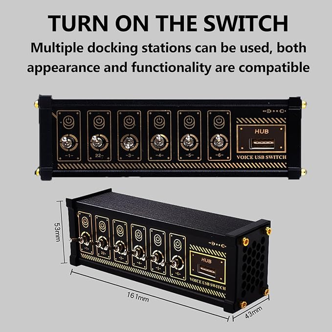 6 Ports USB C Splitter USB Hub Retro U6 6 Port USB Docking Station W/LED Status Light 4 Data Ports Metal Toggle Switch 9 USB Outputs for Phones Tablets and Gadgets