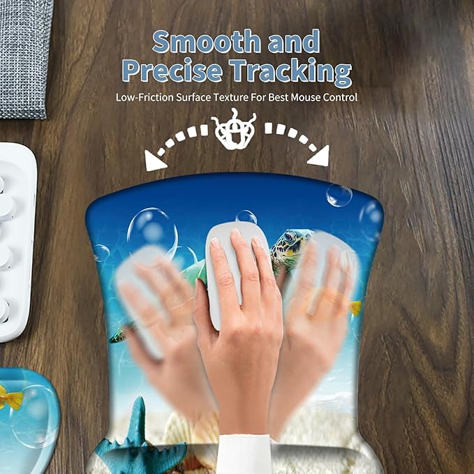 Keyboard Wrist Rest and Mouse Wrist Rest Pad Set Made of Memory Foam with Non Slip Rubber Base Ergonomic Gel Wrist Rest for Computer Keyboard Gaming Office Working with Ocean Sea Turtle Coaster
