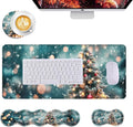 Mouse PadLarge Desk Mat Set 4in1 XL Mousepad + Keyboard Wrist Rest+Mouse Wrist Rest+Coaster with Ergonomic Desk Pad for Home Office Table Computer Cover -Snowy Christmas Tree with Lights