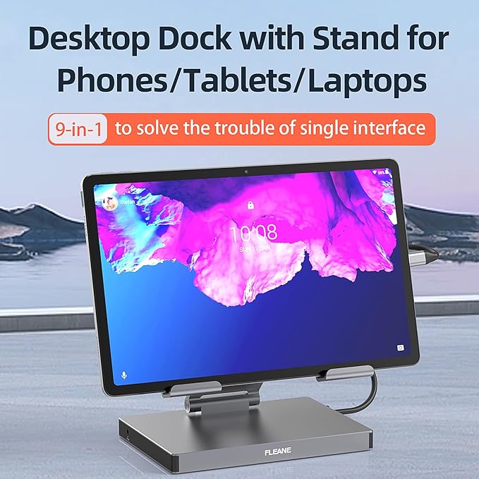 Aluminum Stand with 9-in-1 Type C Dock100W PD4K HDMI Foldable for iPad Pro/Air All-in-One Docking Station &amp Adjustable Holder USB 3.0/Ethernet/SD Reader
