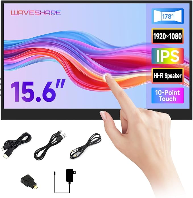 waveshare 15.6inch 10-Point Capacitive Touch Monitor Compatible with Raspberry Pi 5/4B/3B/Zero/Zero W/Zero 2W/Pico/Pico Supports Windows 11/10/8.1/8/7 and Jetson Nano/TX2/Xavier NX/Orin