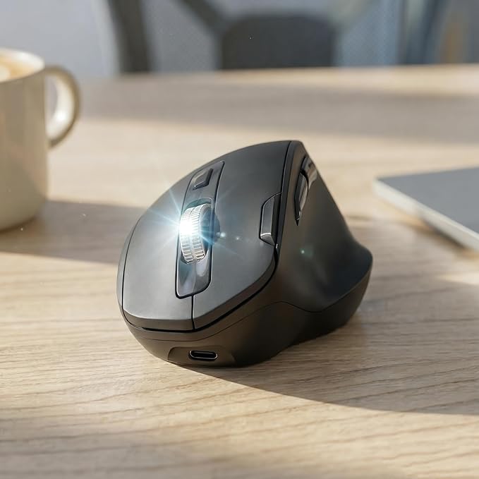 C2 Ergonomic Wireless Mouse RGB Rechargeable Ergonomic Bluetooth Mouses 2.4G with 4000 DPI Optical Tracking 5 Adjustable DPI Quiet Clicks Computer Mouse for Laptop PC Desktop - Black