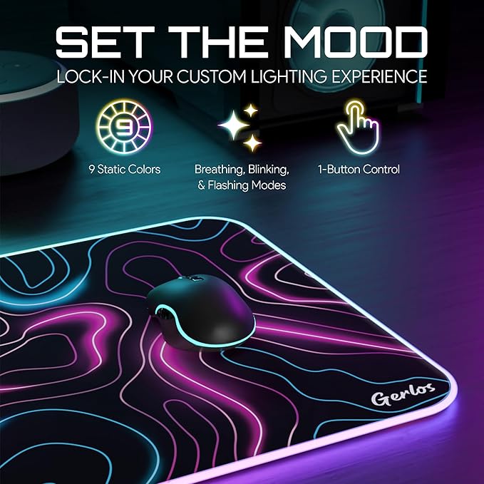 Gerlos RGB Large Gaming Mouse Pad Extended Soft LED Mouse Pad Non-Slip Rubber Base Water Resist Keyboard Pad Computer Mousepad 31.5×11.8 inches