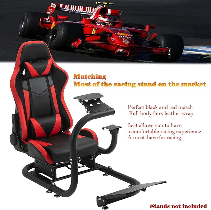 Marada Gaming Racing Seat for Simulator Cockpit with Double Locking SlidesInclude Lumbar and Neck PillowAdjustable PU Leather Chair for Heavy-Duty Metal Driving Sim Mount (No Steering Wheel Stand)