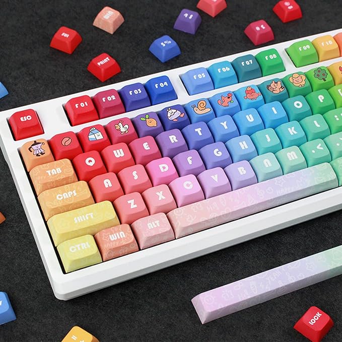 PBT keycaps Keycaps 133PCS Rainbow Keycaps XDA Profile Full Set Keycap DyeSubbed Thick PBT Caps for Gaming Mechanical Keyboard