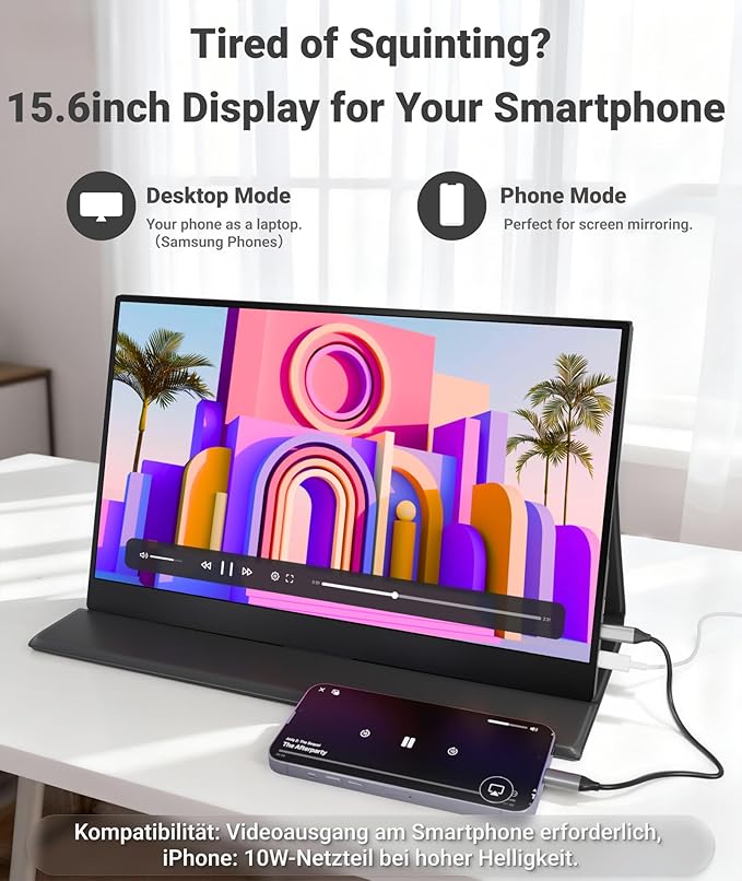 Ingnok Portable Monitor 15.6inch FHD 1080P Travel Monitor Ultra-Thin USB-C Plug&ampPlay Built-in Speakers Portable Screen for Laptop Mac Switch/PS5 Travel&ampOffice Assistant