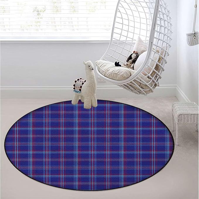 Multicolor Round Rug Nursery Rug for Bedroom Playroom Non Slip Educational Playmat Round Circle Carpet Old Fashioned Scottish Tartan Country Style Diameter 47.2 in