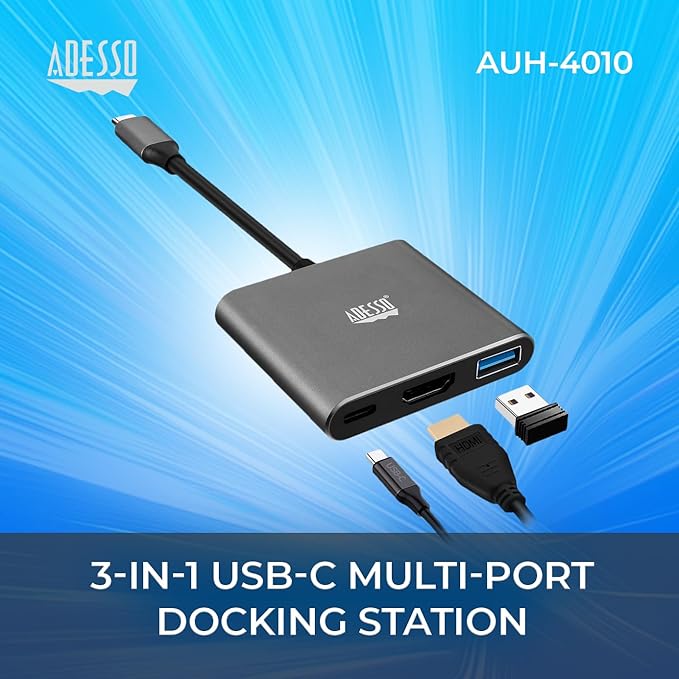 Adesso USB C Docking Station Multiport Adapter Dongle Type C Hub HDMI Support 4K@30Hz 100W Max PD Charging USB for MacBook Windows Laptop (TAA Compliant)
