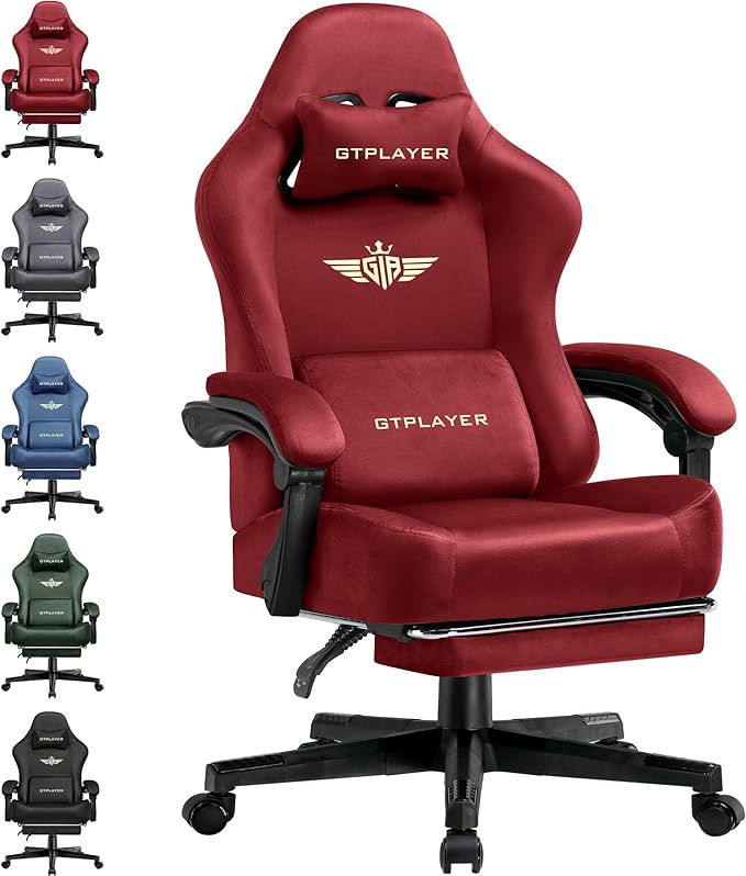 GTPLAYER Gaming Chair Fabric with Pocket Spring Cushion Big and Tall Gamings Chairs 350LBS High Back Computer Chair with Footrest for Adults Lumbar Support Swivel Game Chair for Office Gaming Red