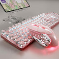 TK950 Wireless Typewriter Keyboard and Mouse Combo 104 Keys Retro Typewriter Mechanical Keyboard with White Backlit Anti-Ghosting Blue Switch Bluetooth/2.4G/Wired Cute Gaming Keyboards-Pink