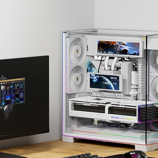 Trofeo Vision 9.16 LCD Real-Time PC Monitoring Screen 1920×480 Case Display USB Type-C Single Cable Hardware Stats and GIF Display for Desktop PC (White)