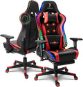 Gaming Chair with Bluetooth Speakers RGB Video Game Chairs with Full Massage PU Leather Ergonomic Pro Desk Chairs PC Racing Style Silla Gamer for Adults TeensRed