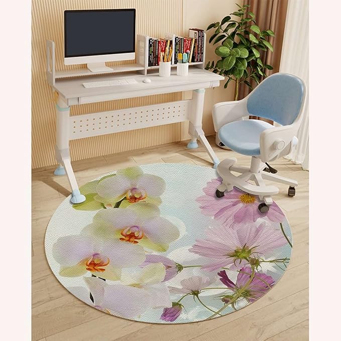 Pink Purple PU Leather Carpet for Hard Wood &amp Tile Floor Modern Romantic Floral Design Chair Rugs Floor Protectors Mat Computer Chair Mat for Rolling Chair Abstract Diameter 47.2 in