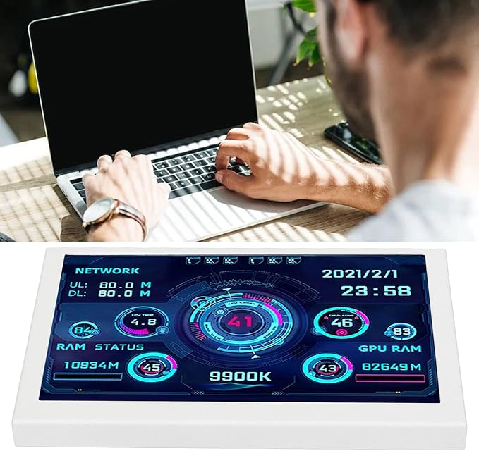 ASHATA 5 inch USB Mini Screen AIDA64 PC CPU GPU Data Monitor Computer Temperature Display Type C Sub Screen PC Sensor Panel Display for