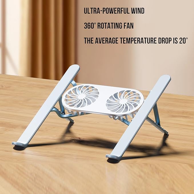 Adjustable Aluminum Laptop Stand with Cooling Fan for 13-21in Laptop Notebook Cooling Support Effective Heat Dissipation