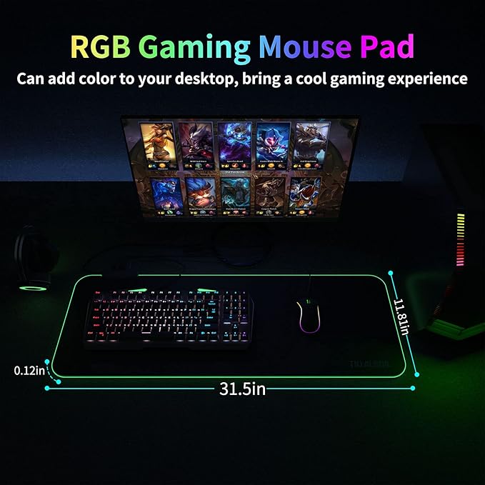 RGB Large Gaming Mouse Pad with 4Port USB Hub and 13Lighting Modes Computer Keyboard Mouse Pad Oversize Anti-Slip Rubber Base Mouse Mat for Computer PC Games (31.5 x 11.81 in Black0.15in Thick)