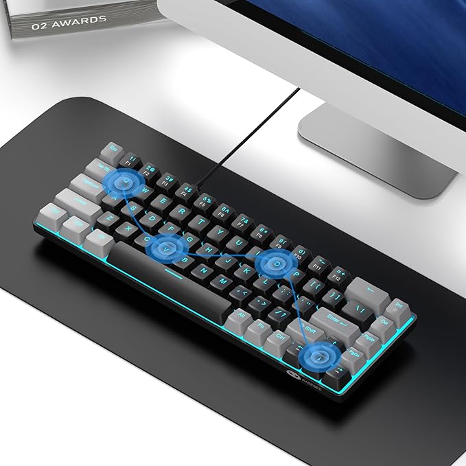 MageGee Portable 60% Mechanical Gaming Keyboard MK-Box LED Backlit Compact 68 Keys Mini Wired Office Keyboard with Red Switch for Windows Laptop PC Mac - Black/Grey