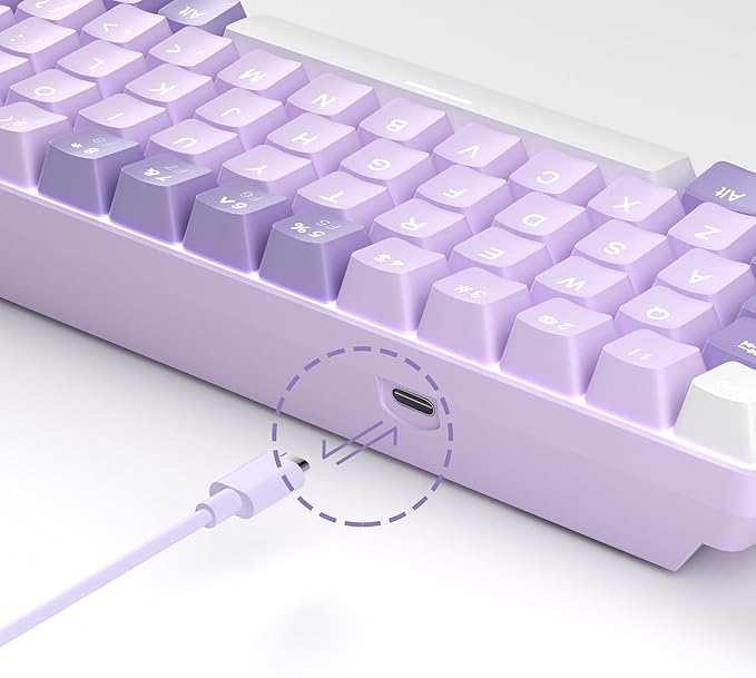 MageGee Portable 60% Mechanical Gaming Keyboard MK-Box LED White Backlit Compact 68 Keys Mini Wired Office Keyboard with Red Switch for Windows Laptop PC Mac - Violets