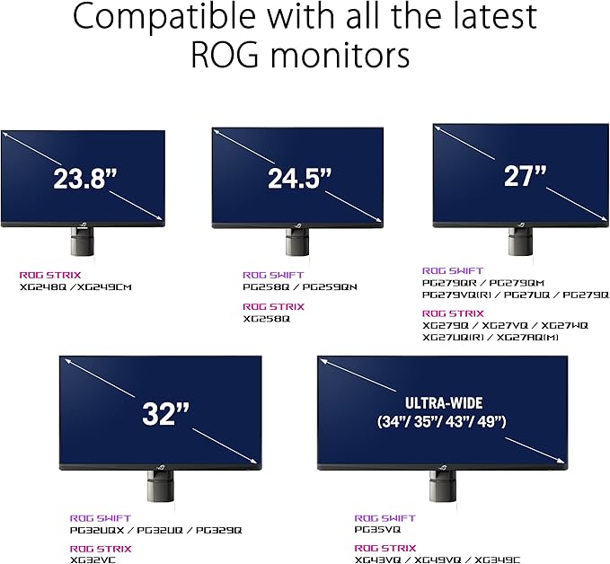ASUS ROG Monitor Desk Mount Kit ACL01 Supports Most 24” to 49” PG and XG Series Model not Compatible with Non-ASUS Monitor Mounting Base C clamp Quick and Easy Set-up