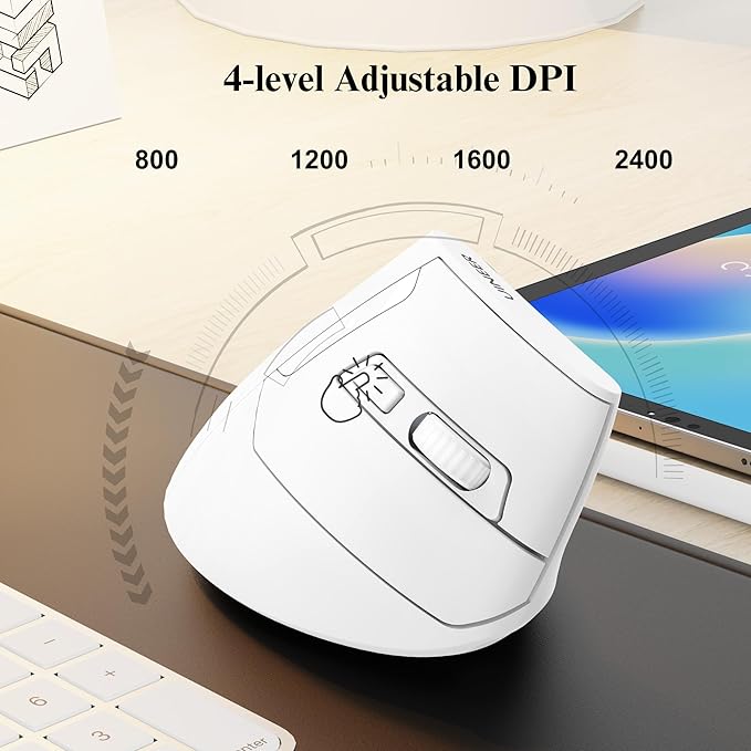 Ergonomic MouseWireless MouseBluetooth Vertical Mouse with BT5.0/4.0/2.4G Rechargeable with Battery IndicatorErgonomic Design for Comfort and Reduced Wrist Strain for HomeOffice Use(White)