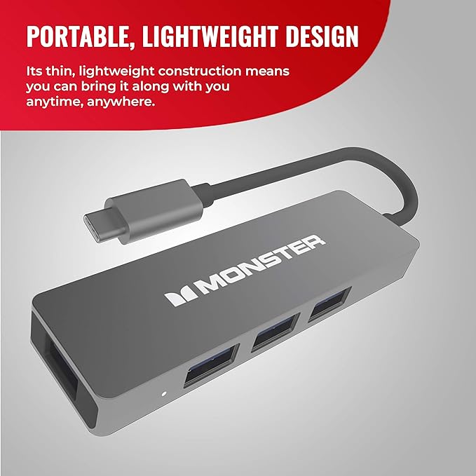 Monster USB-C 4-Port Hub - USB Type-C to 4 USB 3.0 Connectors