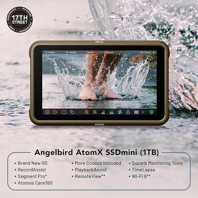 Atomos Ninja 5.2 Touchscreen Display 4K HDMI Recording Monitor with Waith Power Battery + Charger Combo (NP-F750) Swivel and Tilt Adjustable Monitor Mount Bundle Set