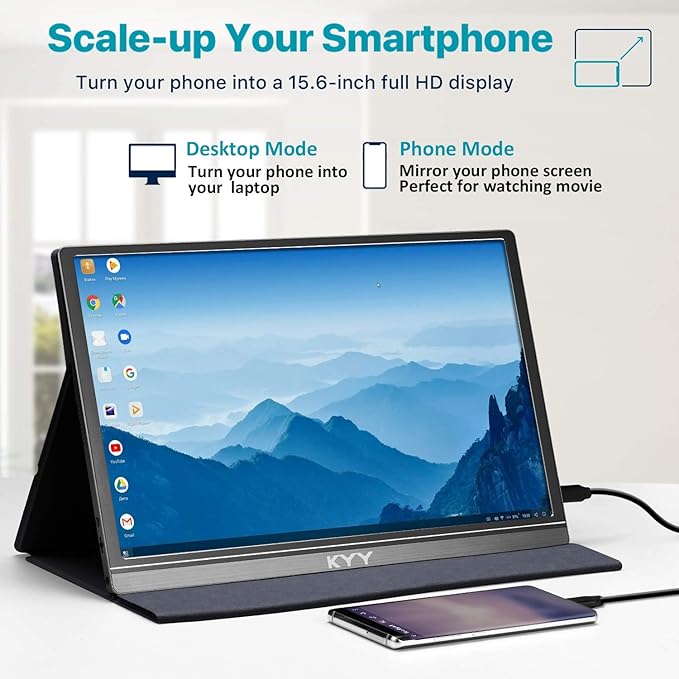 KYY Portable Monitor 15.6inch 1080P FHD USB-C HDMI Computer Display HDR IPS Gaming Monitor w/Premium Smart Cover &amp Screen Protector Speakers for Laptop PC MAC Phone PS4 Xbox Switch