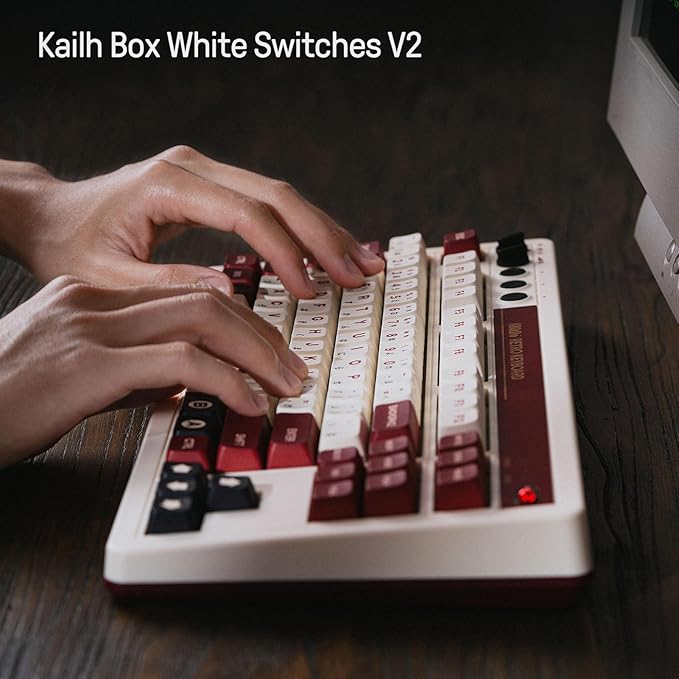 8Bitdo 87 Keys Retro Mechanical Keyboard Bluetooth/2.4G/USB-C Hot Swappable Dual Super Programmable Buttons Volume knob for Windows and Android - Fami Edition