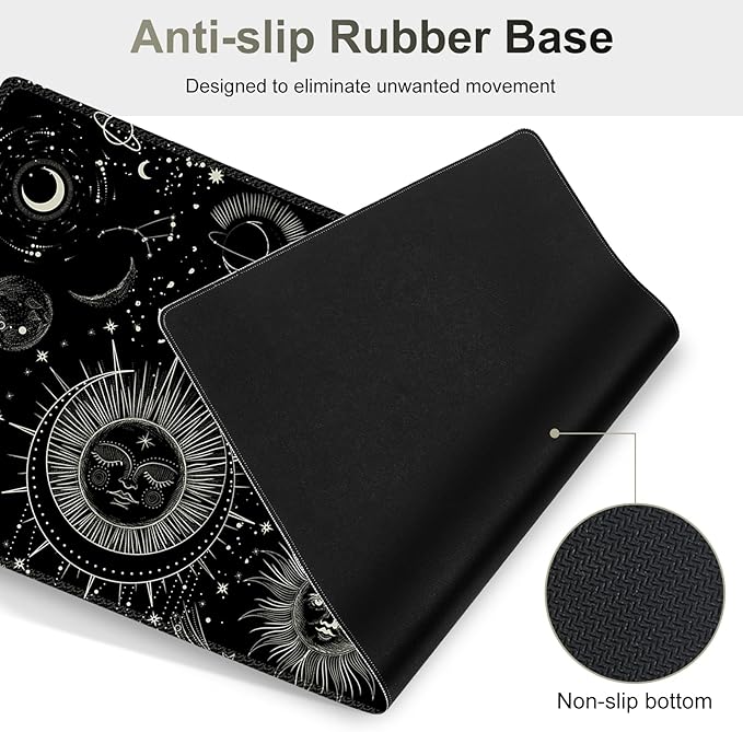 Gaming Mouse Pad Keyboard Wrist Support 4 in1 Mousepad Set with Wrist Keyboard Rest Computer Desk Mat Non-Slip Desk Pad Protector with Memory Foam Easy Typing Pain Relief I Moon Sun Cosmic