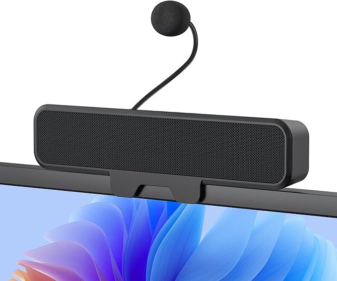 INGA Computer Speakers with Detachable Mic Plug and Play Desktop Speakers One-Touch Mute Microphone Stereo &amp Bass Easily Clamps to Monitor Compatible with PC MAC Laptop