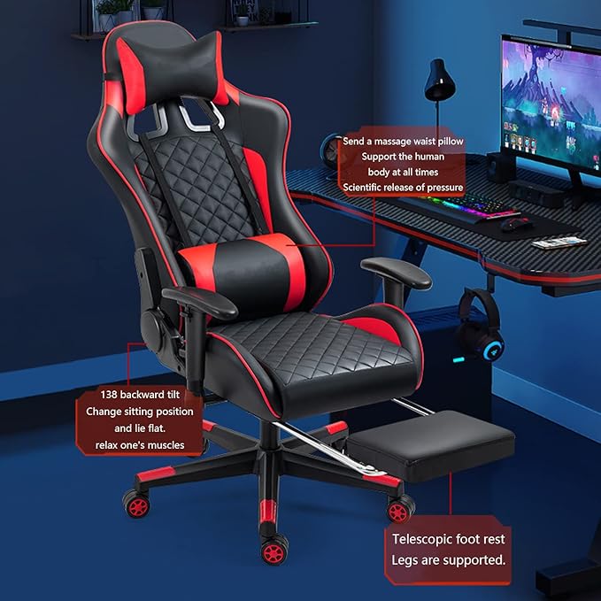 Gaming Chair with Footrest Office Racing Desk Ergonomic Chair Leather Reclining Gamer Chair Adjustable Armrest High Back Computer Chair Yellow