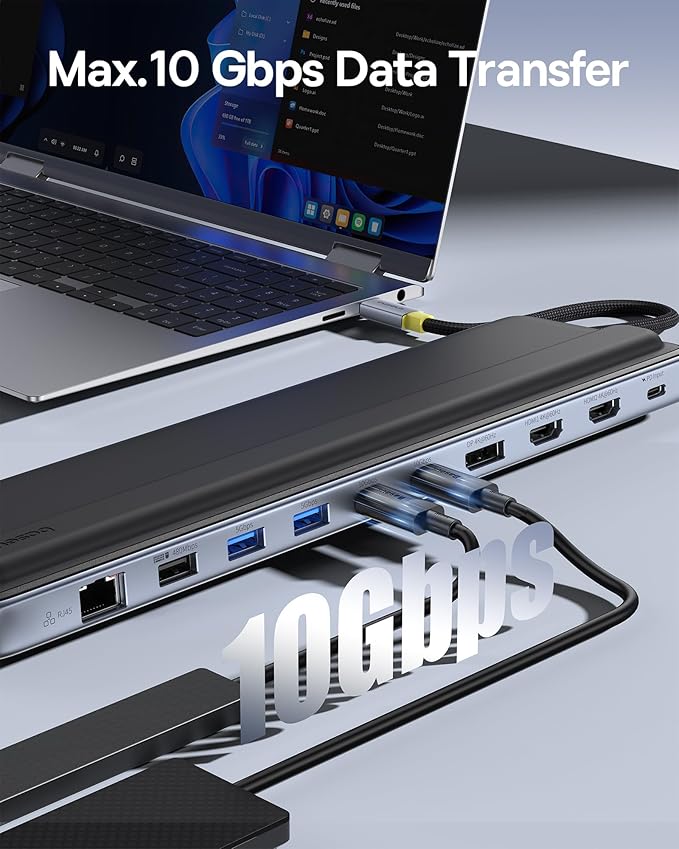Baseus Laptop Docking Station Stand 12 in 1 Triple 4K Display HDMI/DP 10Gbps USB A/C Fast Data PD 100W Ethernet TF/SD USB C Docking Station with Stand for Windows/Dell/HP/Lenovo/Asus/Acer/Mac