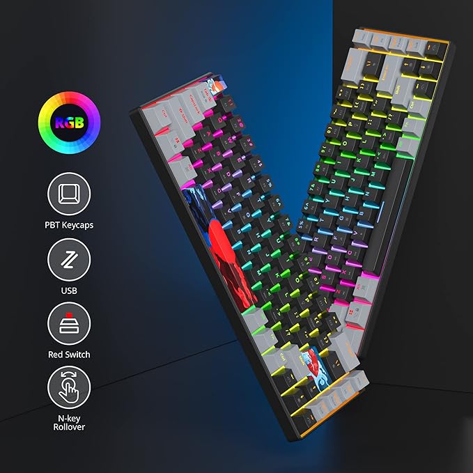 Owpkeenthy Portable 65% Percent Mechanical Gaming Keyboard Mini Wired Ultra Compact RGB 68 Keys Office Keyboard with Red Switch Backlit for PC/PS5/XBOX(Dark/ 68 Red Switch)
