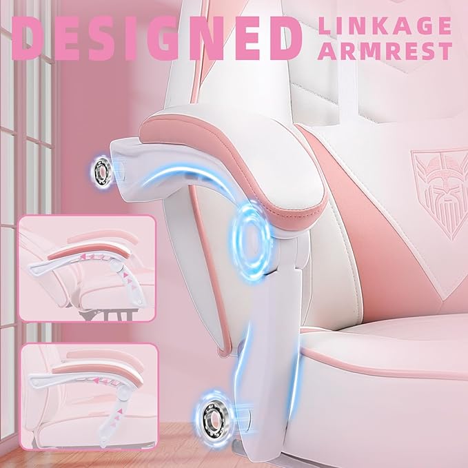 Vonesse Gaming Chair High Back Pink Gaming Chair with Footrest and Massage Gaming Chairs for Adults with Pocket Spring Cushion Big and Tall Reclining Computer Chair with Lumbar Support (White/Pink)