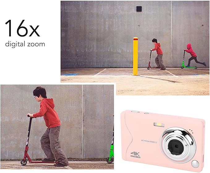 4K Video Camera 48MP Digital Camera with Webcam Function 16x Zoom Compact and Portable for Traveling Family Gatherings and Studying