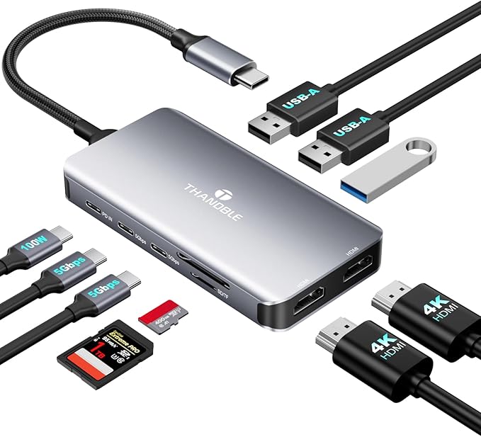 USB C Docking Station Dual Monitor 10 in 1 USB C Hub Multiport Adapter 4K HDMI Port 100W PD SD/Micro USB-C 3.0 USB-A 3.0/2.0 Laptop Dock Station for Mac/HP/Dell XPS/Lenovo Laptop