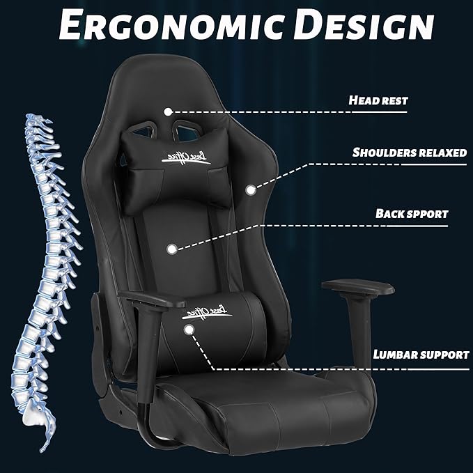 Silla Gamer Chair - Ergonomic High Back PC Gaming Recliner with Headrest &amp Lumbar Support for Adults &amp Kids Ages 8-12