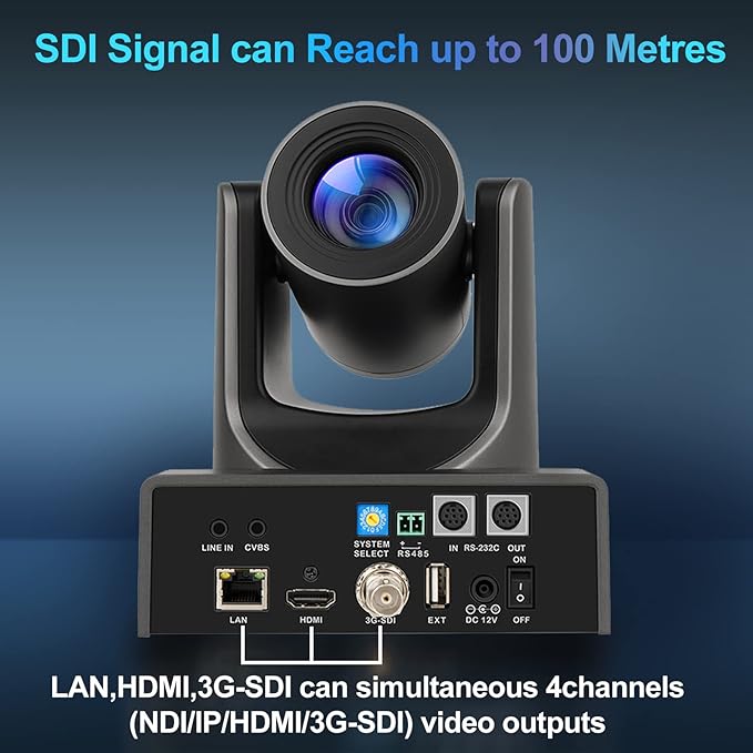 NDI PTZ Camera PTZ Camera with 20X Optical Zoom 1080p Live Streaming Supports NDI HX 4.6 HDMI SDI and USB Video Output for Church Video Conference and Live Production