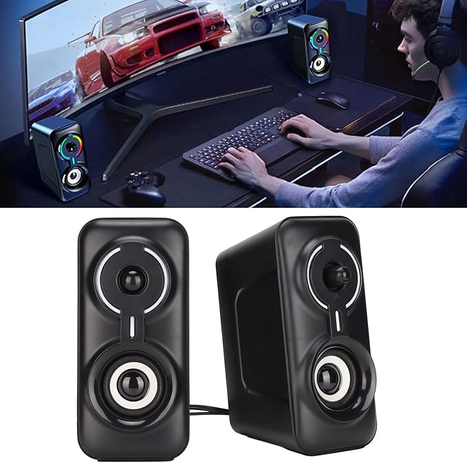 Desktop Computer Wired Speaker Stereo Speaker System with RGB LED Lights Gaming Computer Speaker with Subwoofer USB Powered 35mm. AUX Audio for PC Laptop TV Portable Sound