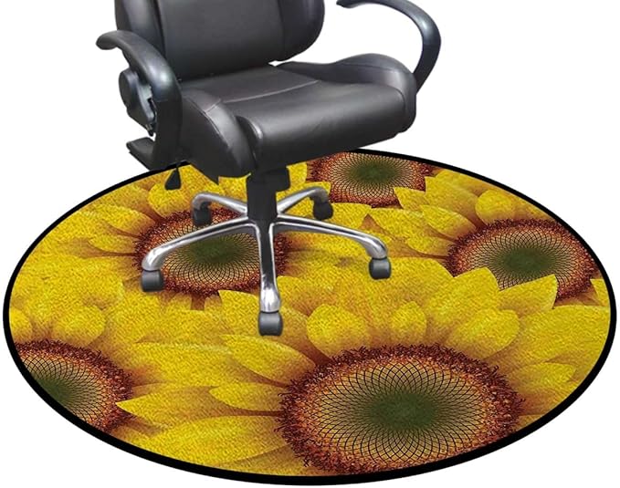 Orange YellowRound mat Washable Desk Chair Mats Summer Happiness Colorful Nature Print Carpeted Floor Anti-Slip Floor Protector Gaming Computer Chair Mat for Office Gaming Diameter 47.2 in