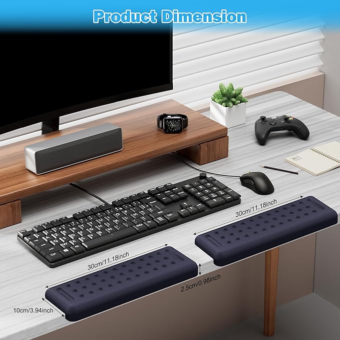 Leolee L-Shaped Desk Elbow Pads for Desk Deep Blue Memory Foam Arm Rest for Desk with Non-Slip Base Ergonomic Desk Edge Cushion Wrist Rest for Computer Keyboard Typing Office Home (2 Piece)