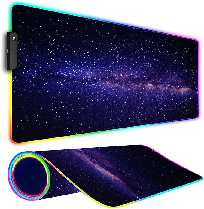 RGB Gaming Mouse Pad Large Mousepad with Led Light Gaming Accessories Keyboard Pad for Desk Non-Slip Rubber Base Big Mouse Mat for Gamer 31.5 X 11.8 Inch Black Gold Mountain