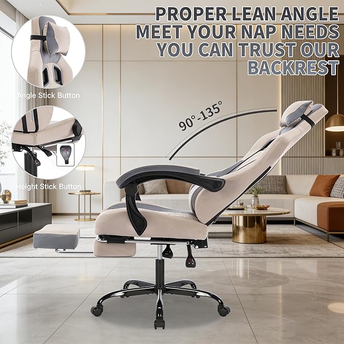 Computer Chair Gaming Gaming Chair with Massager Ergonomic High Back Racing Style Chair with Padded Armrests and Headrest for Long Sessions Work Game (Grey)