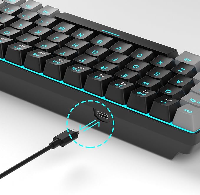 MageGee Portable 60% Mechanical Gaming Keyboard MK-Box LED Backlit Compact 68 Keys Mini Wired Office Keyboard with Red Switch for Windows Laptop PC Mac - Black/Grey