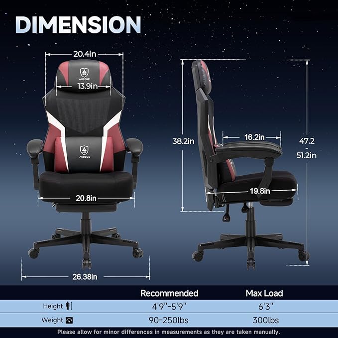 Ergonomic Mesh Video Gaming Chair with Footrest Height Adjustable Computer Chair with Lumbar Support High-Back Breathable Reclining Swivel Chair for Adults Home Office &amp Work (Red)