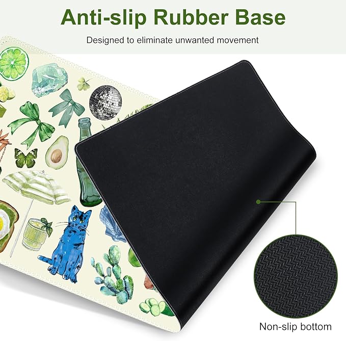Mouse Pad 4 in1 Large Desk Mat Desk Pad Matt for Desktop Anti-Slip XXL Big Computer Ergonomic Mousepad with Wrist Support for Keyboard and Mouse for Women I Green Theme Stickers