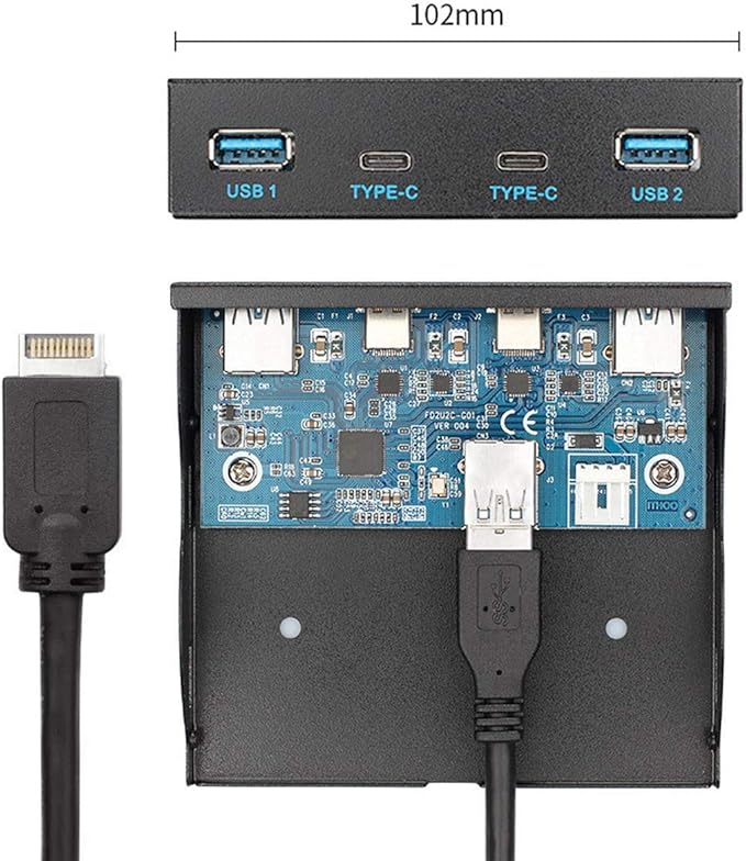 Cablecc USB 3.1 Front Panel Header to USB-C &amp USB 3.0 HUB 4 Ports Front Panel Motherboard Cable for 3.5 Floppy Bay