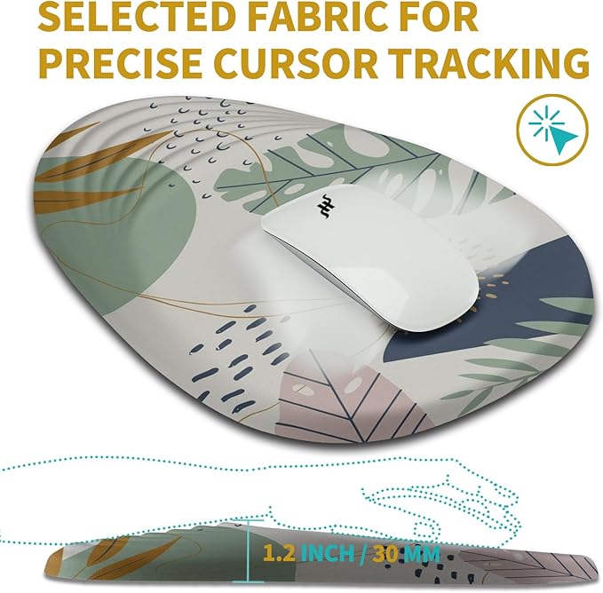 Hokafenle Ergonomic Mouse Pad Wrist Support with Stepped-Wedge Design Wrist Rest Pain Relief Mousepad Filled with Memory Foam Carpal Tunnel Mousepad for Wireless Mouse(12x8 inch Abstract Leaves)