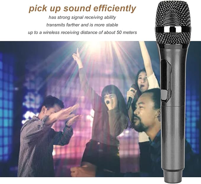 Cuifati Cordless Microphone Dual Digital Dynamic Microphone with Receiver 50m Range 3.5mm Adapter Microphone with Smart LED Display for Singing Karaoke Meeting Wedding (Black)