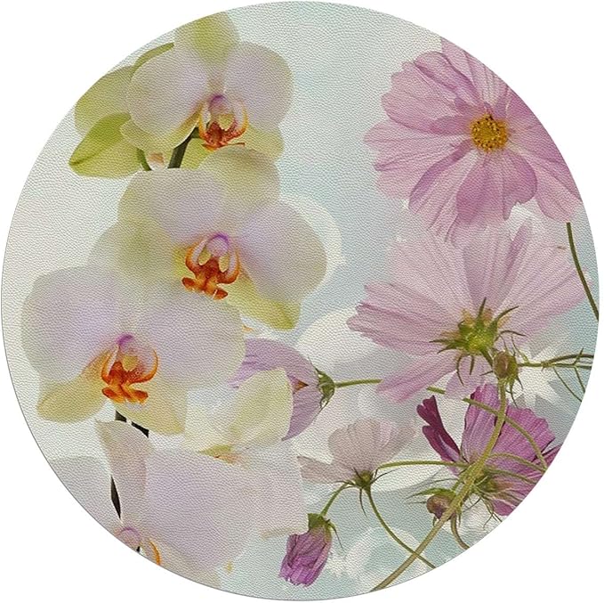Pink Purple PU Leather Carpet for Hard Wood &amp Tile Floor Modern Romantic Floral Design Chair Rugs Floor Protectors Mat Computer Chair Mat for Rolling Chair Abstract Diameter 47.2 in